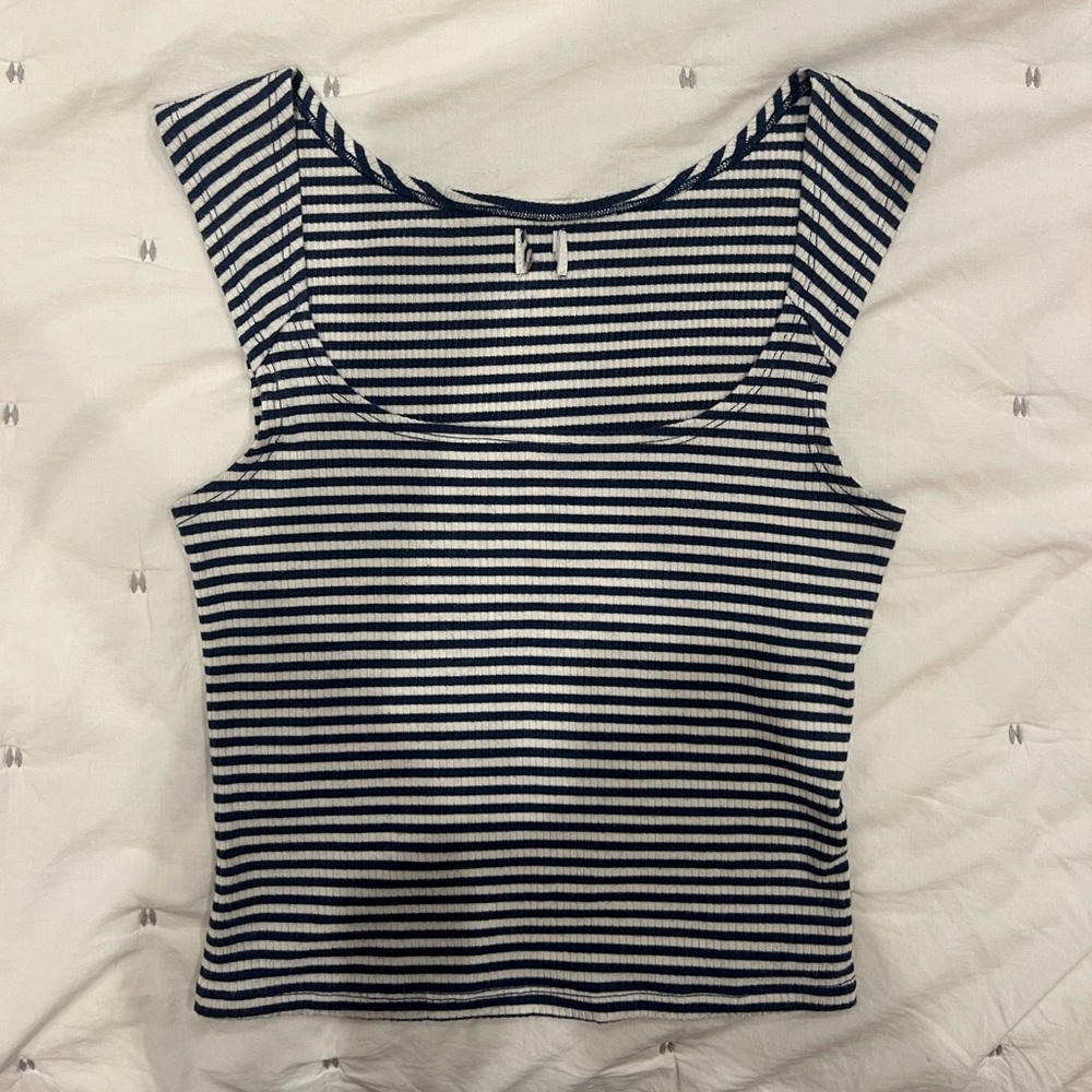 Striped navy and white crop top